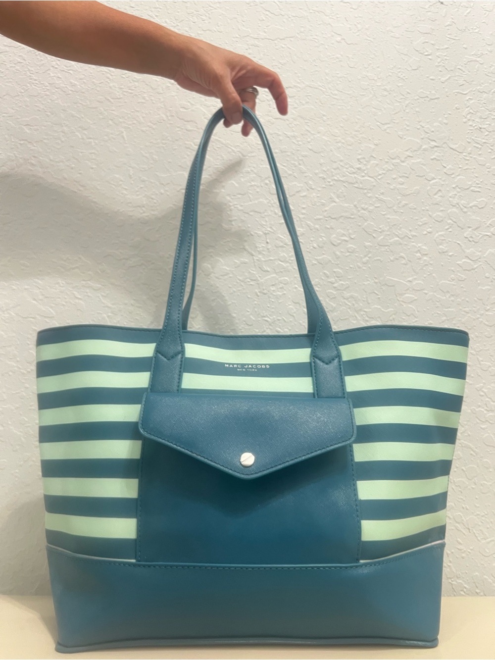 Marc Jacobs Teal and Mint Striped Tote